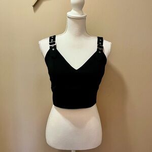 Revamped Black Buckle Strap Crop Top Size Large